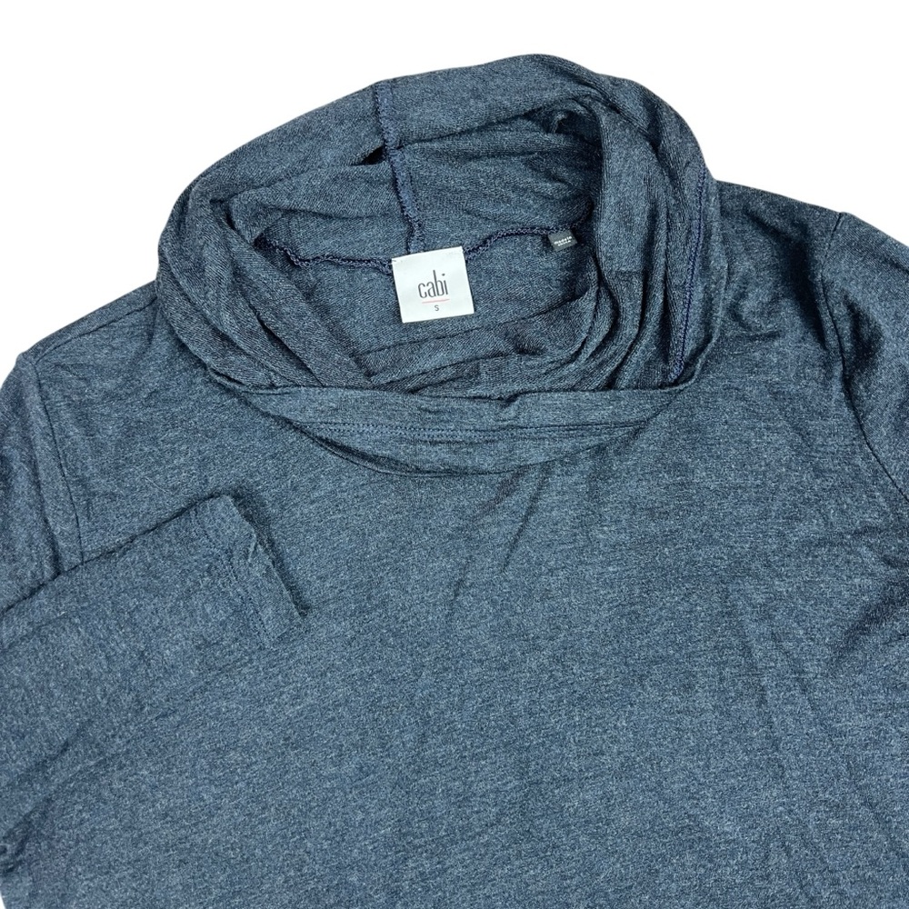Cabi Turtle Tee Women’s Small Tunic Cowl Neck‎ Blue Soft Stretch Long Sleeve
